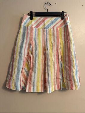 Faconnable Pastel Stripe A-Line Skirt in Pink, Yellow & Blue